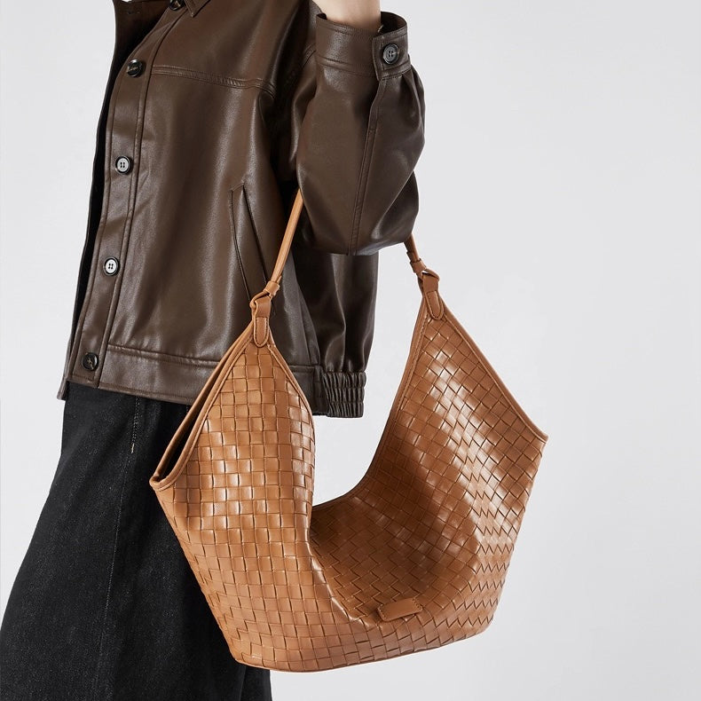 Woven Genuine Leather Commuter Bag for Women