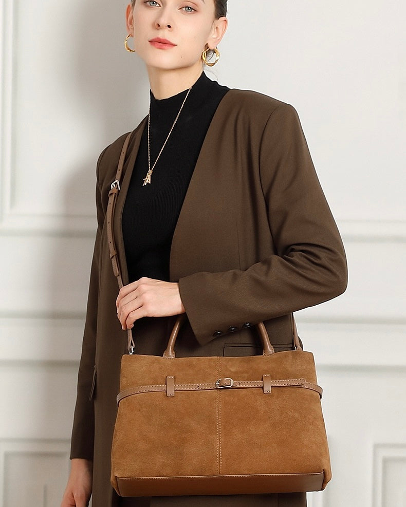 Elegant Retro Suede Genuine Leather Tote Bag