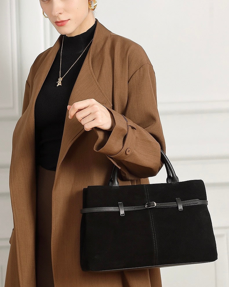 Elegant Retro Suede Genuine Leather Tote Bag