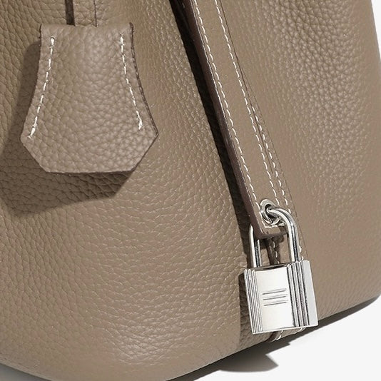 Elegant Women's Leather Basket Bag with Silver Buckle