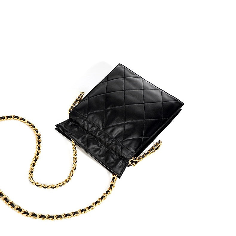 Genuine Leather Quilted Chain Bucket Bag — Effortless Elegance for Every Occasion