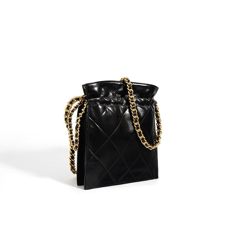 Genuine Leather Quilted Chain Bucket Bag — Effortless Elegance for Every Occasion