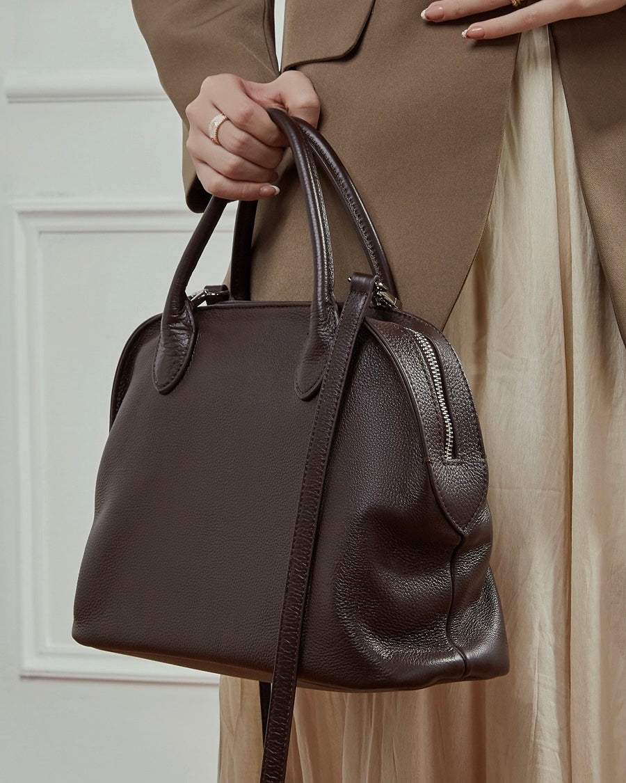 Grained Leather Dome Satchel: A Fusion of Elegance and Functionality