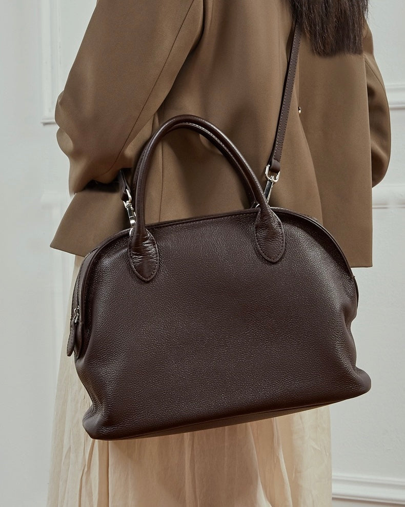Grained Leather Dome Satchel: A Fusion of Elegance and Functionality