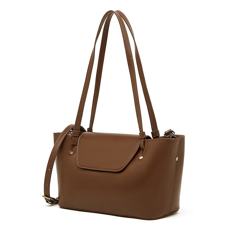 Elegant Genuine Leather Flap Tote with Versatile Straps