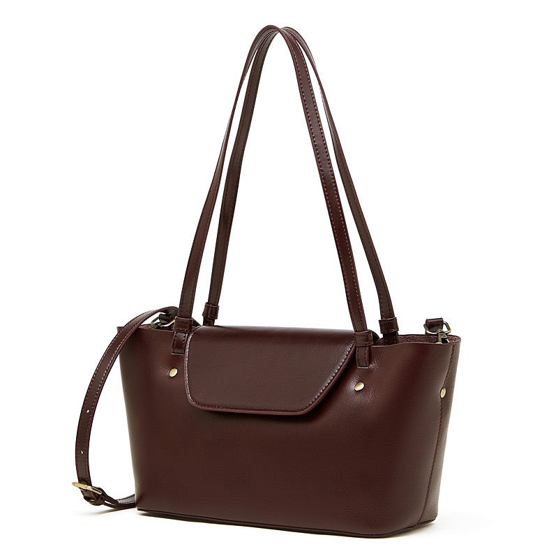Elegant Genuine Leather Flap Tote with Versatile Straps