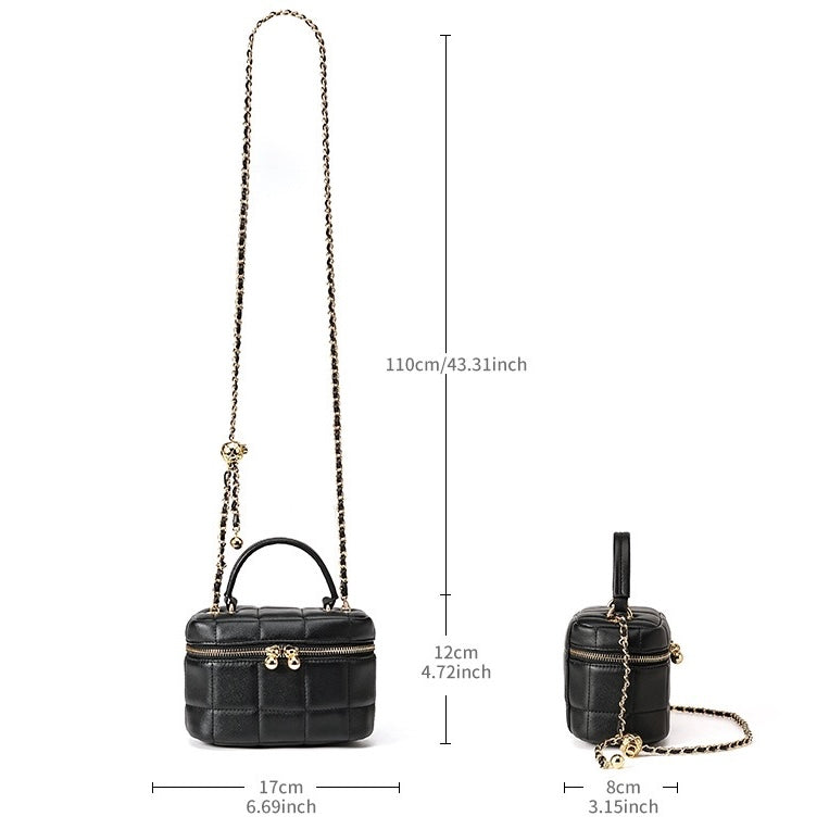 Elegant Genuine Leather Textured Chain Shoulder Bag