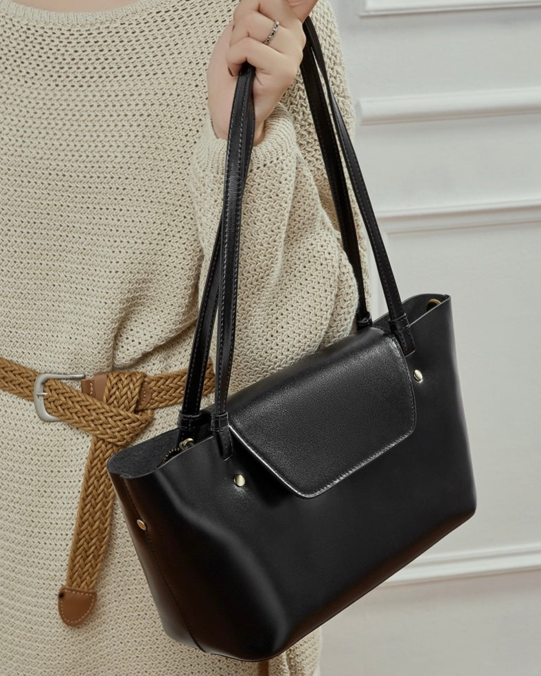 Elegant Genuine Leather Flap Tote with Versatile Straps