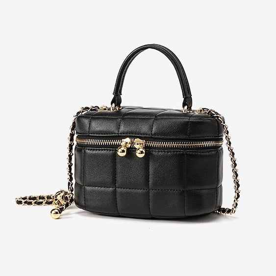 Elegant Genuine Leather Textured Chain Shoulder Bag