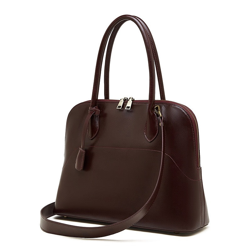 Genuine Leather Dome Satchel with Signature Tassel - Timeless Elegance