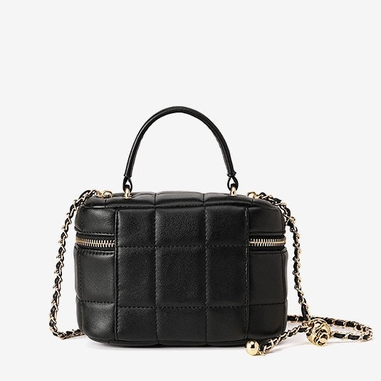 Elegant Genuine Leather Textured Chain Shoulder Bag