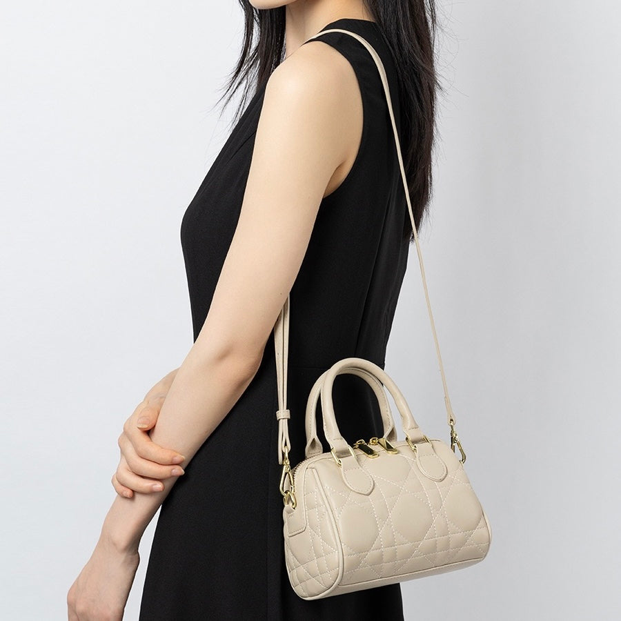 Quilted Genuine Leather Boston Clutch Bag for Elevating Elegance