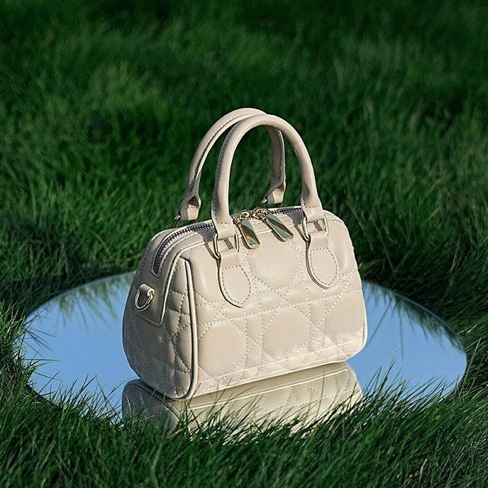 Quilted Genuine Leather Boston Clutch Bag for Elevating Elegance