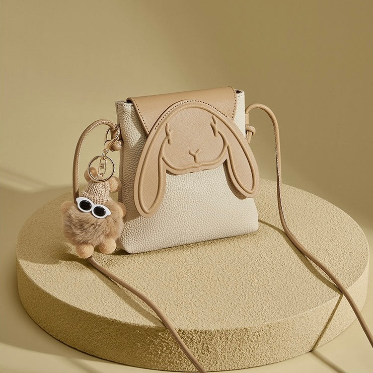 Rabbit-Inspired Genuine Leather Mini Crossbody Phone Bag