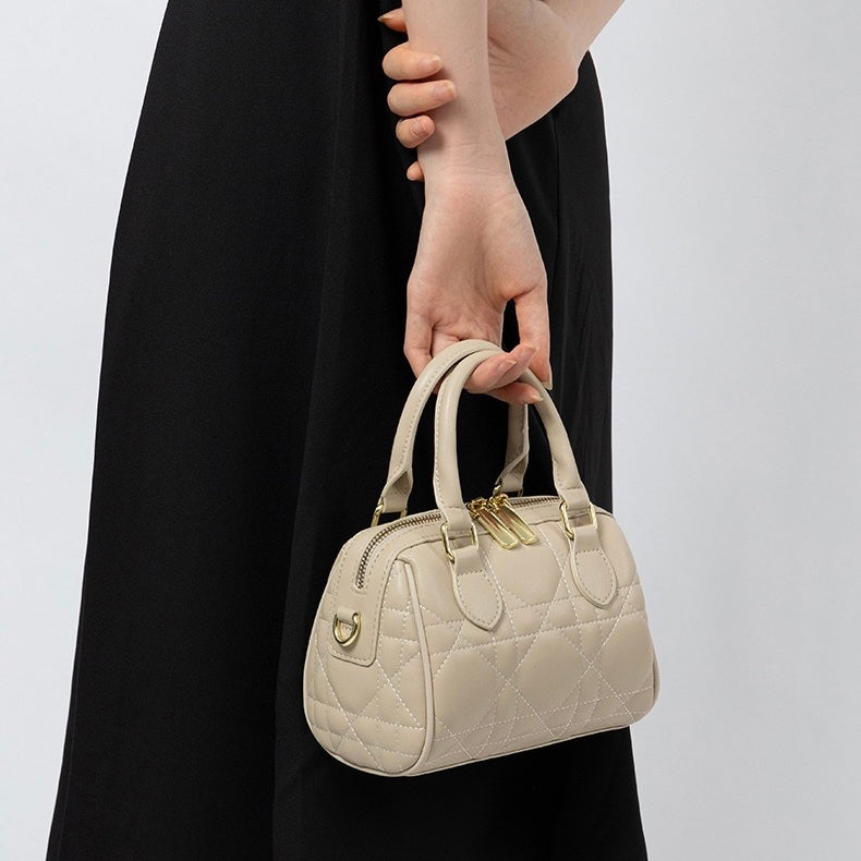 Quilted Genuine Leather Boston Clutch Bag for Elevating Elegance