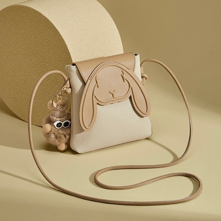 Rabbit-Inspired Genuine Leather Mini Crossbody Phone Bag