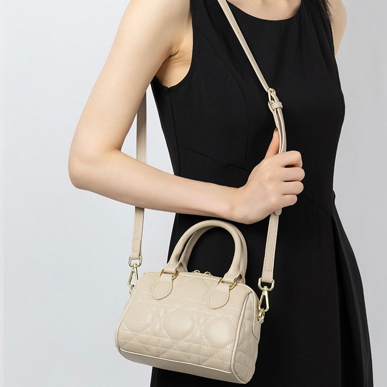 Quilted Genuine Leather Boston Clutch Bag for Elevating Elegance