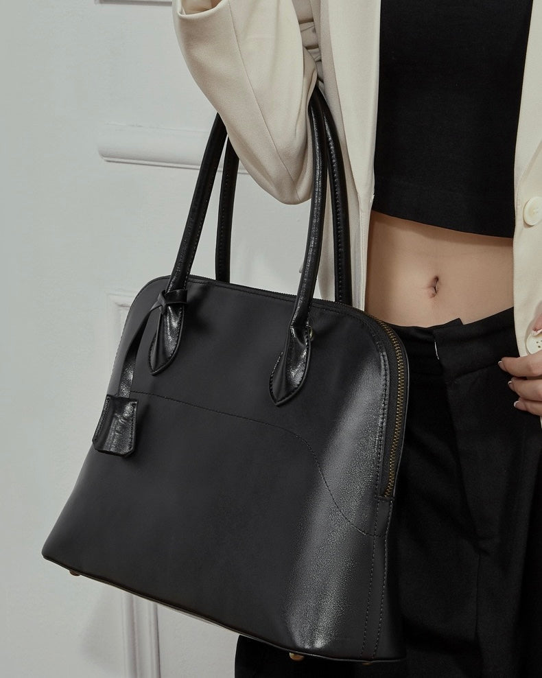 Genuine Leather Dome Satchel with Signature Tassel - Timeless Elegance