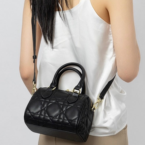 Quilted Genuine Leather Boston Clutch Bag for Elevating Elegance