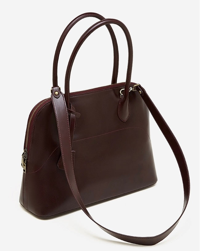 Genuine Leather Dome Satchel with Signature Tassel - Timeless Elegance