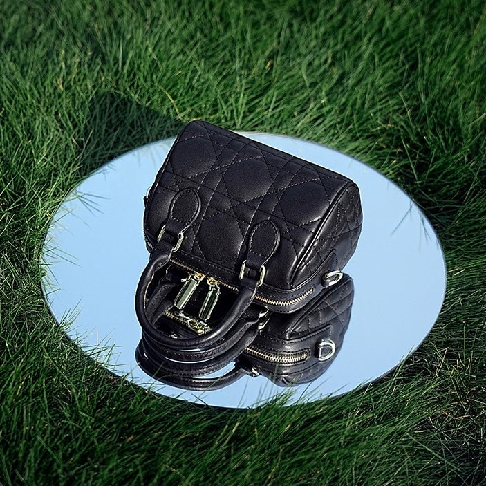 Quilted Genuine Leather Boston Clutch Bag for Elevating Elegance