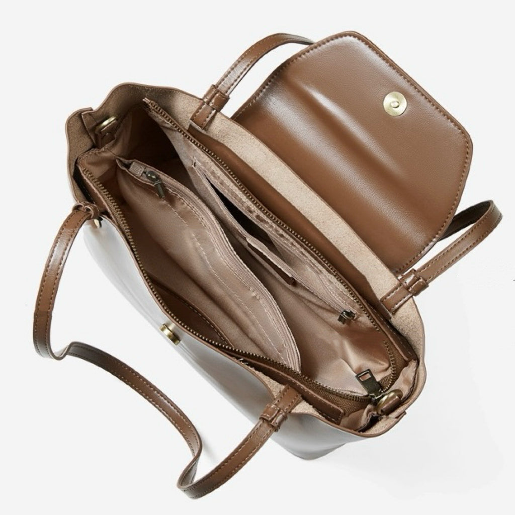 Elegant Genuine Leather Flap Tote with Versatile Straps