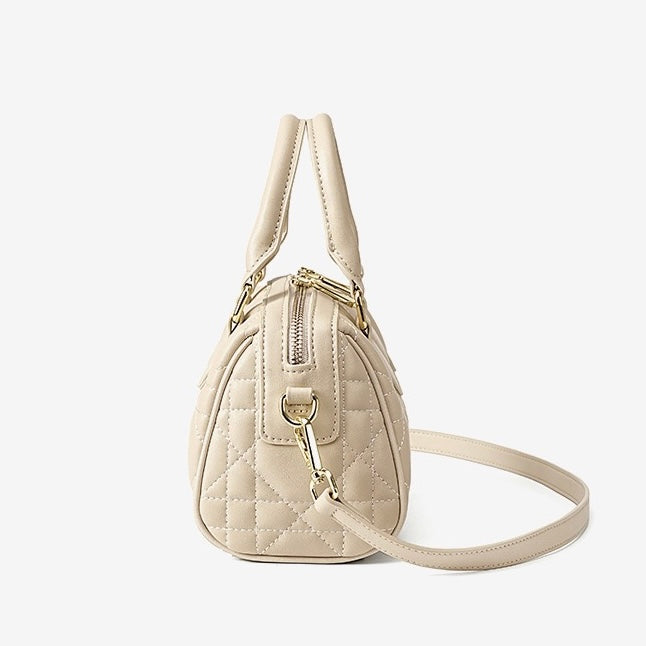 Quilted Genuine Leather Boston Clutch Bag for Elevating Elegance