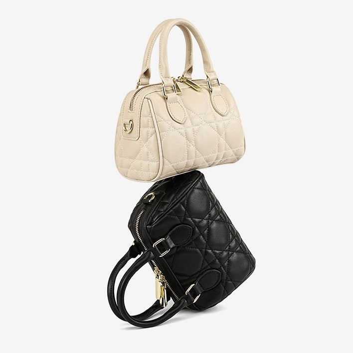 Quilted Genuine Leather Boston Clutch Bag for Elevating Elegance