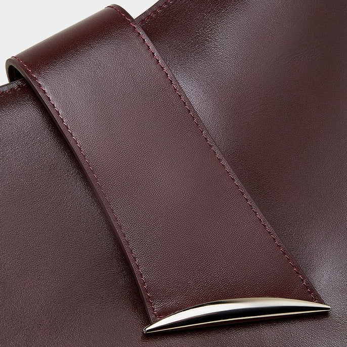 Chic Smooth Leather Hobo Bag with Architectural Hardware