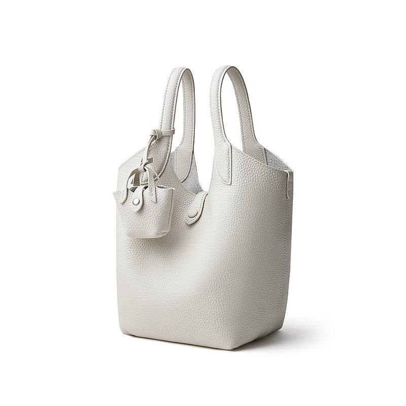 Elegant Pebbled Leather Bucket Bag with Mini Pouch