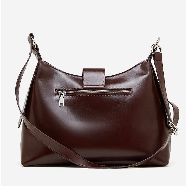 Chic Smooth Leather Hobo Bag with Architectural Hardware