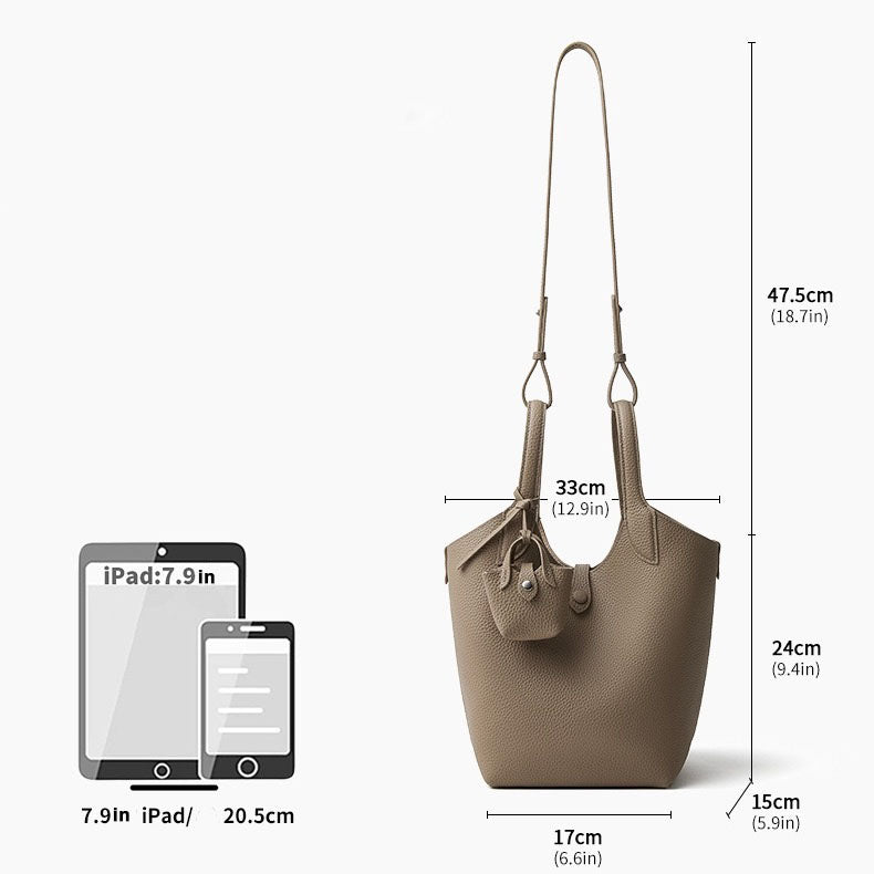 Elegant Pebbled Leather Bucket Bag with Mini Pouch