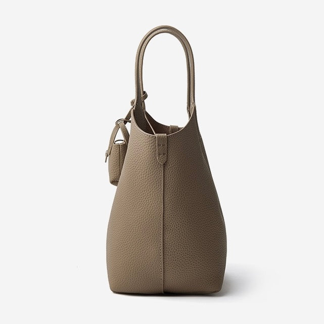 Elegant Pebbled Leather Bucket Bag with Mini Pouch