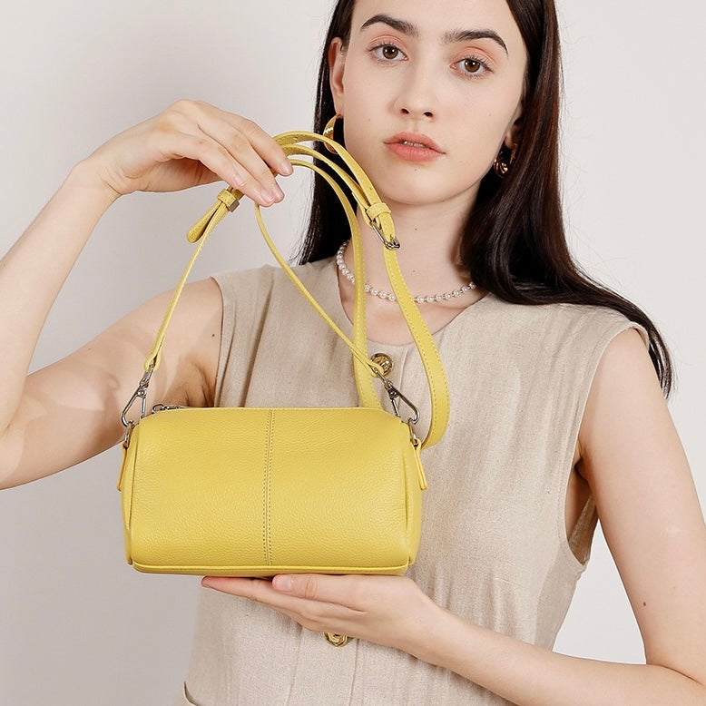 Top Grain Soft Cowhide Elegant Cylinder Clutch Bag