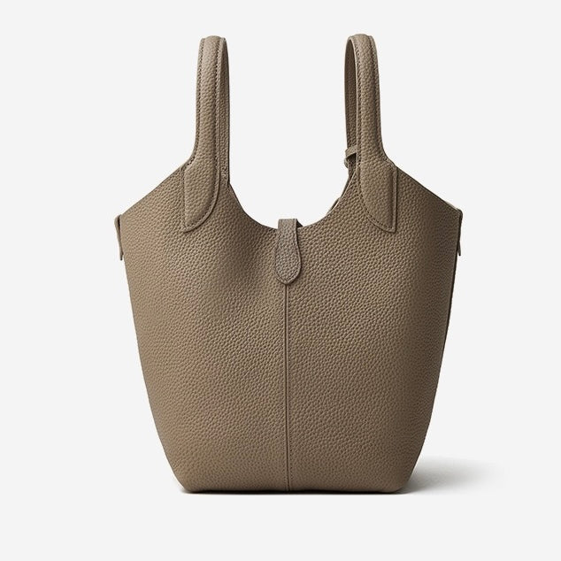 Elegant Pebbled Leather Bucket Bag with Mini Pouch