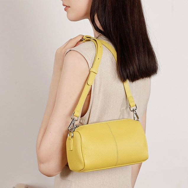 Top Grain Soft Cowhide Elegant Cylinder Clutch Bag