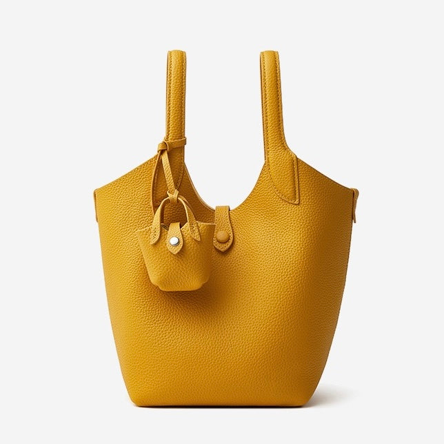 Elegant Pebbled Leather Bucket Bag with Mini Pouch