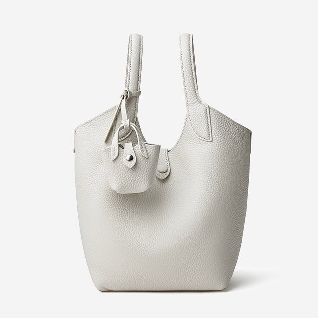 Elegant Pebbled Leather Bucket Bag with Mini Pouch