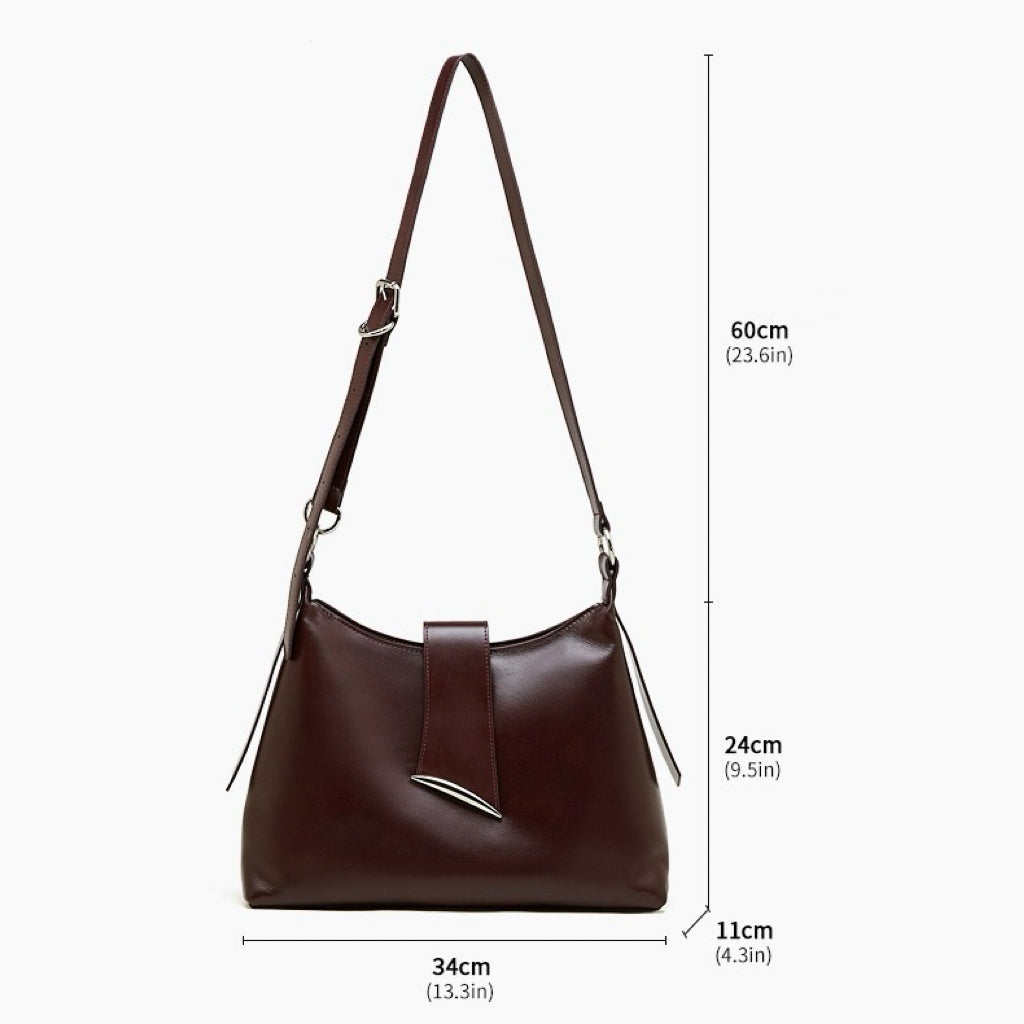 Chic Smooth Leather Hobo Bag with Architectural Hardware