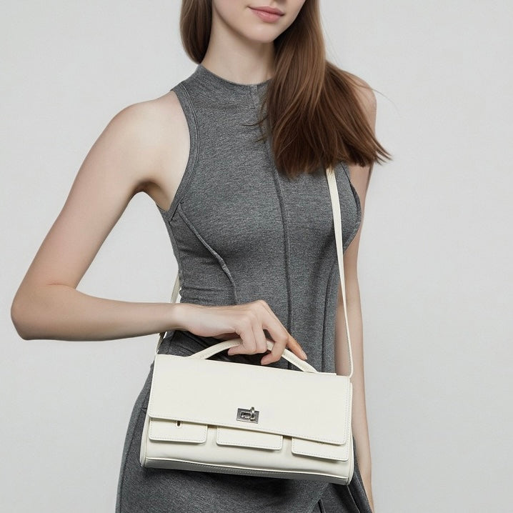 Chic Genuine Leather Designer Lock Clasp Shoulder Handbag