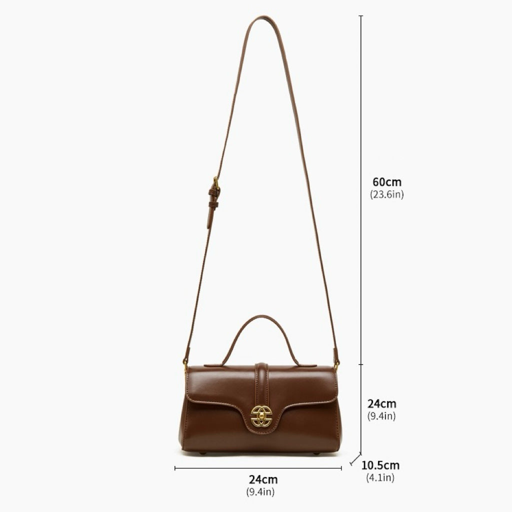 Elegant Genuine Leather Top-Handle Bag with Gilded Lock Closure
