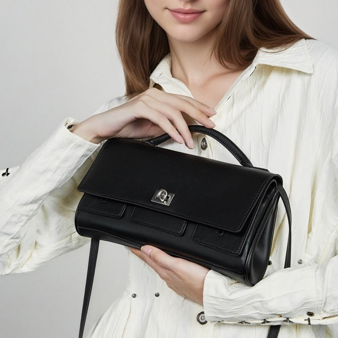 Chic Genuine Leather Designer Lock Clasp Shoulder Handbag