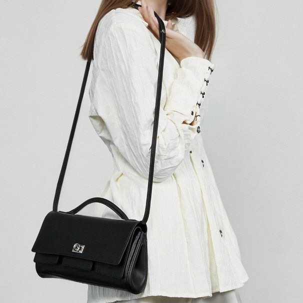 Chic Genuine Leather Designer Lock Clasp Shoulder Handbag