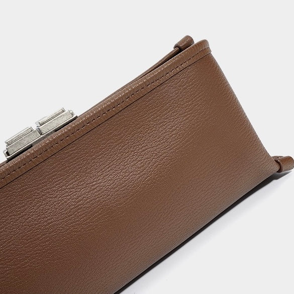 Elegant Genuine Leather Square Bag with Double Straps and Chain