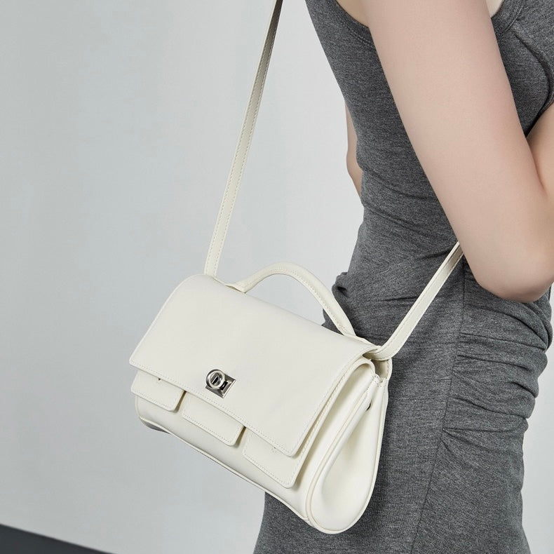 Chic Genuine Leather Designer Lock Clasp Shoulder Handbag