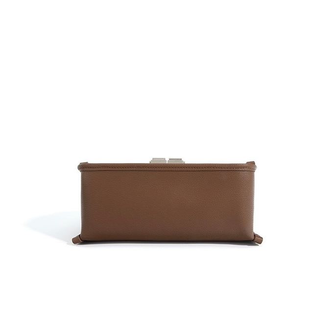 Elegant Genuine Leather Square Bag with Double Straps and Chain