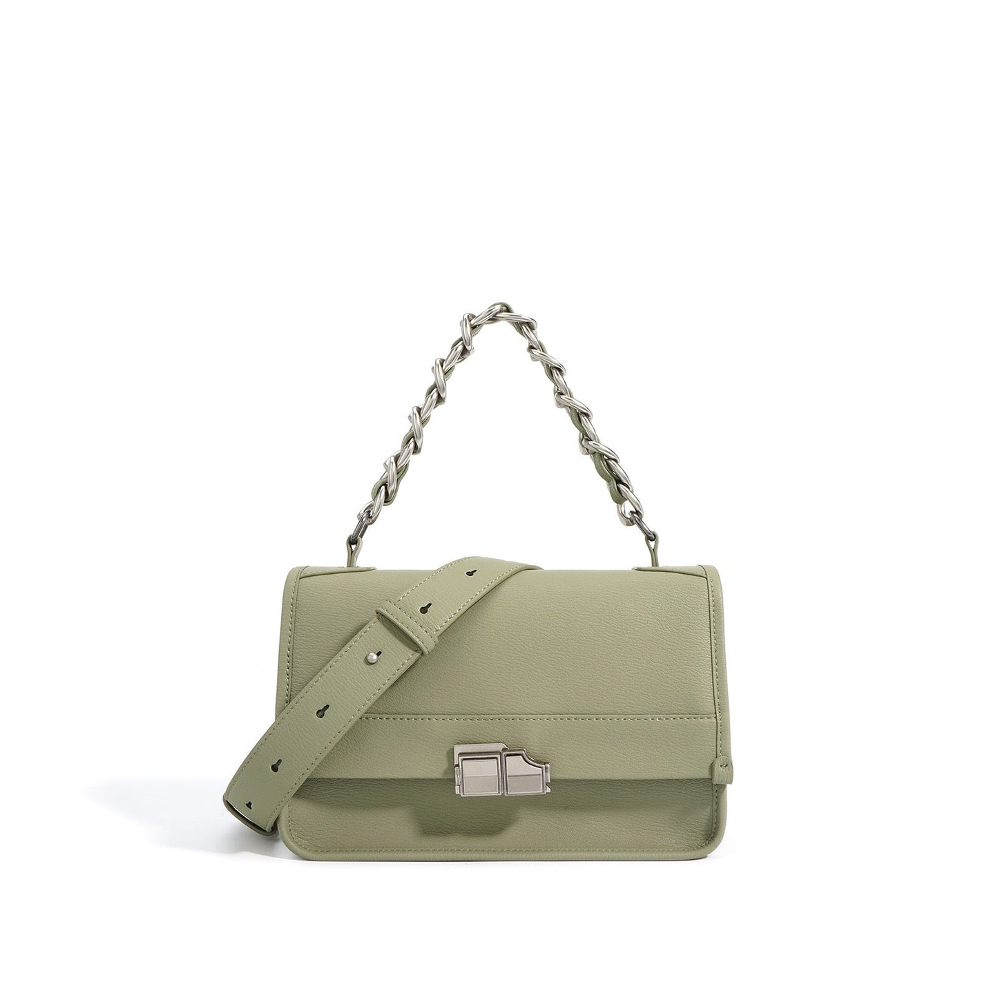 Elegant Genuine Leather Square Bag with Double Straps and Chain