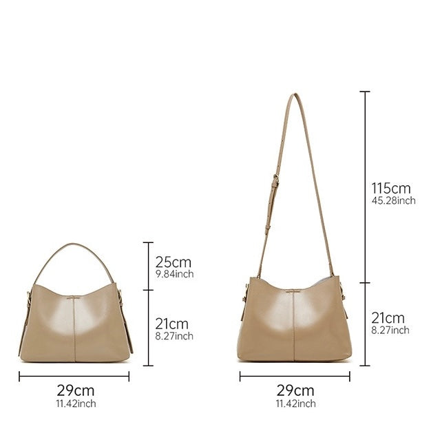 Elegant Vegetable-Tanned Leather Tote Bag with Dual Carrying Options