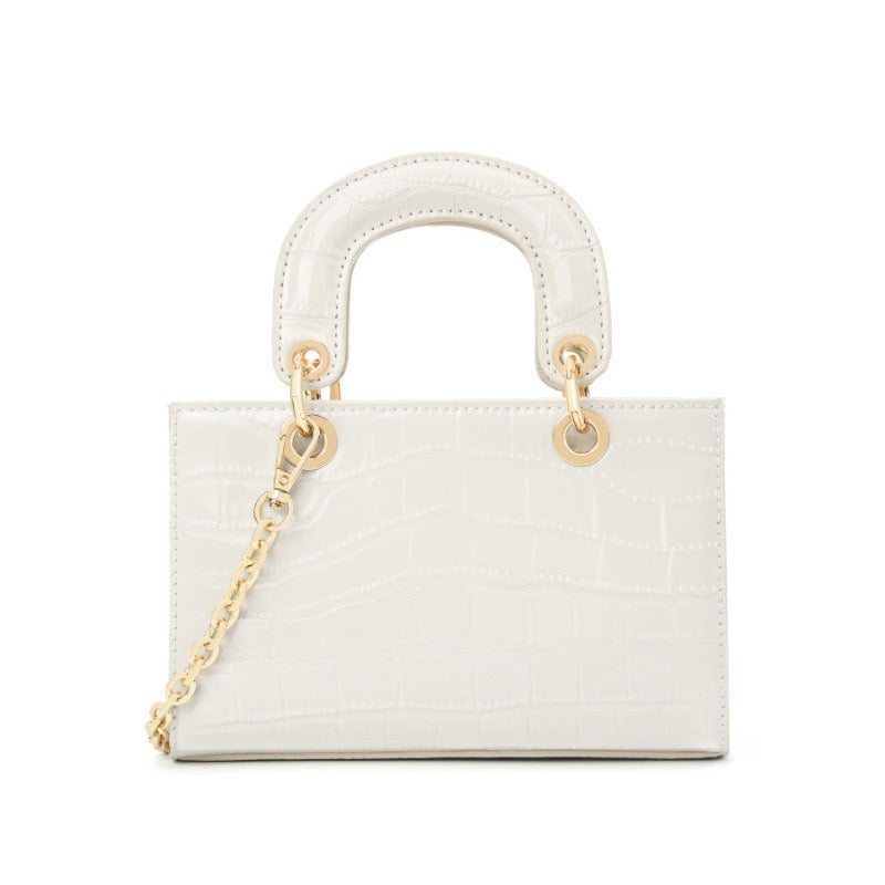 Croc Embossed Genuine Leather Top-Handle Handbag