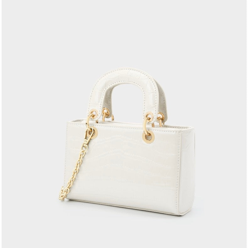 Croc Embossed Genuine Leather Top-Handle Handbag